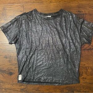 Mikuta women’s glitter line base short sleeve Shimmering Black and silver small